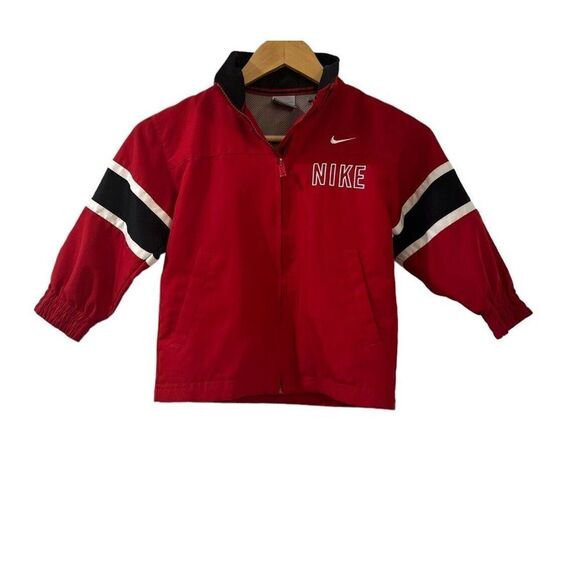 Nike Jacket Windbreaker Boys Red Zip Up Logo Lightweight Youth Athletic Sz. 4 - Picture 1 of 11